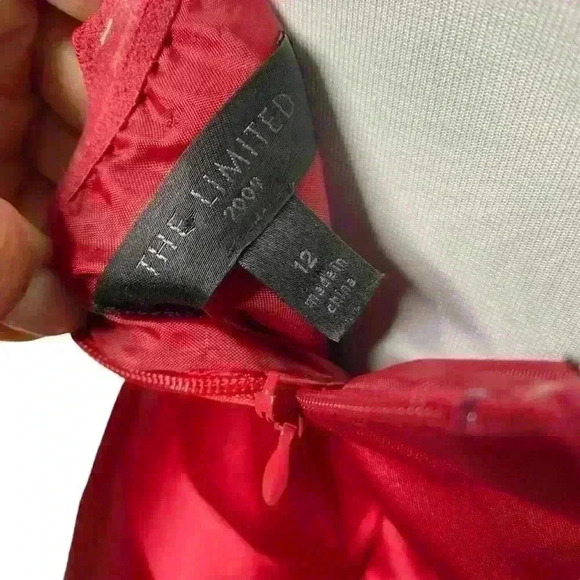 The Limited RED satin vintage 90’s strapless pleated bust Cocktail dress SZ-12 - Picture 6 of 8